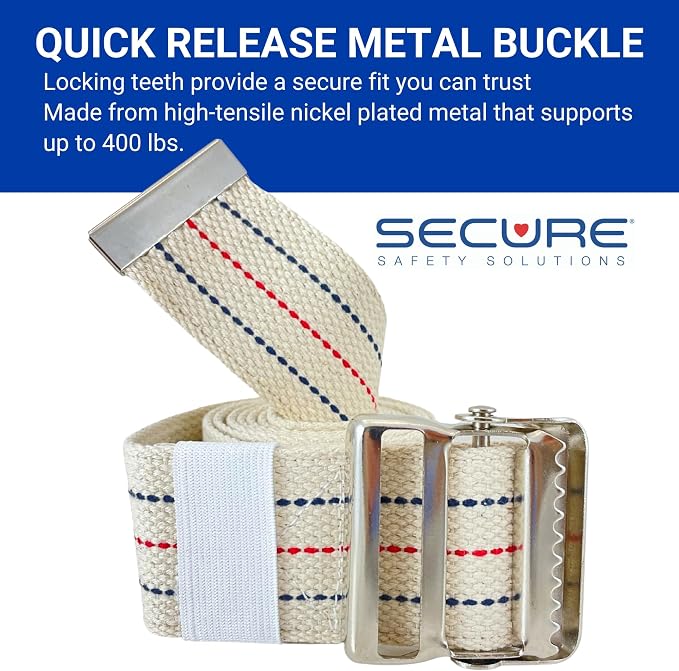 Secure Gait Belt for Seniors with Metal Buckle - Transfer and Walking Standing Aid Elderly, Physical Therapy, Nurses