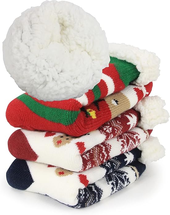 Slipper Socks for Women with Gripper - Winter Non Slip Thick Fuzzy Socks - Warm Cozy Christmas Gift