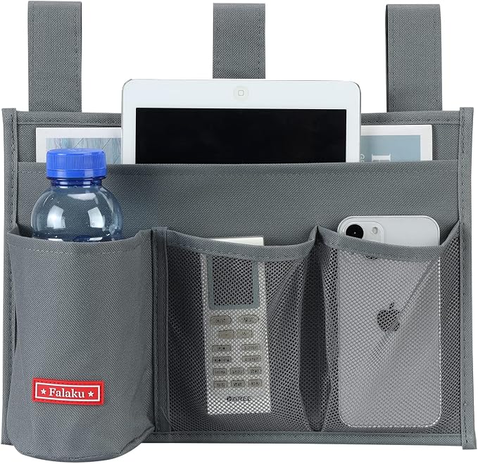 Hanging Bedside Caddy,Bedside Organizer Caddy for Bed Rails(Classic 4 Pockets-Grey)