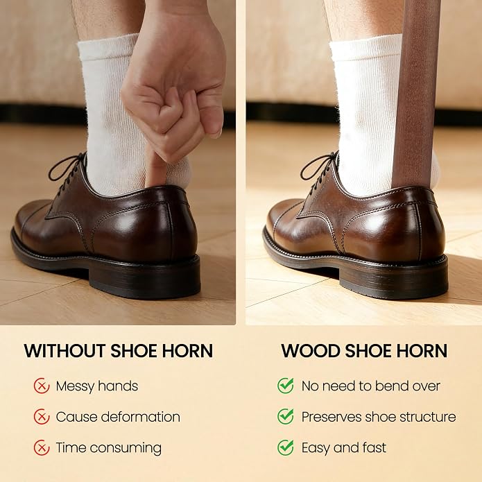 Shoe Horn Long Handle for Seniors 29.5" Extra Long Shoehorn Wooden for Men Women, with Magnetic Base Wall Mounted