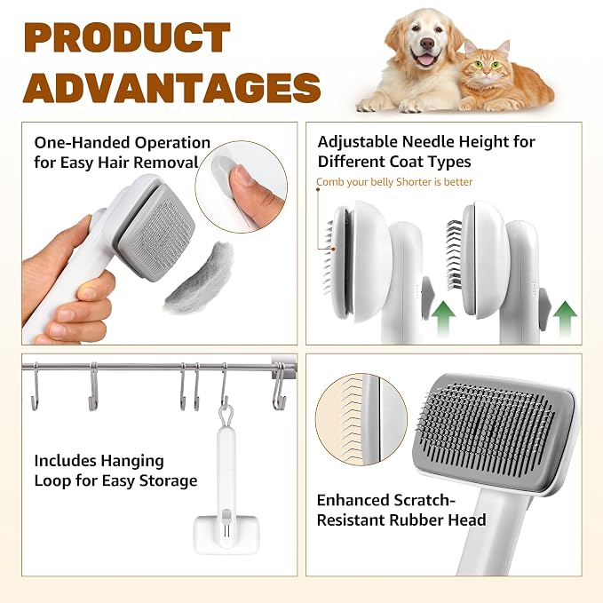 Self Cleaning Slicker Brush for Dogs & Cats – Skin-Friendly One Click Hair Removal, Deshedding Tool for Long & Short Hair, Reduces Shedding & Removes Mats, Safe for Puppies & Kittens - Green