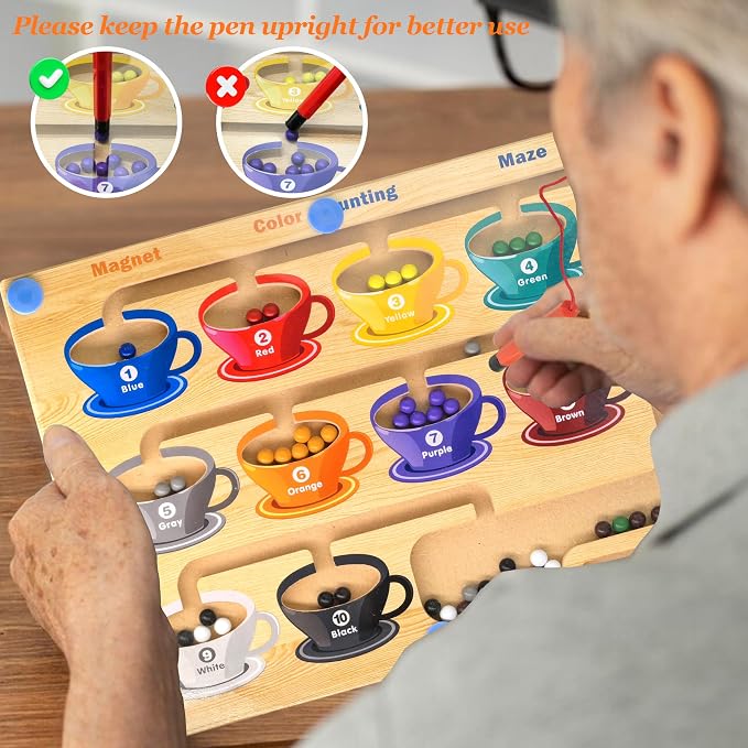 Alzheimers Products for Elderly, Dementia Activities for Seniors, Memory Care Magnetic Color & Number Matching Alzheimers Games for People with Parkinsons, Fidget Sensory Cognitive Gift Maze Board