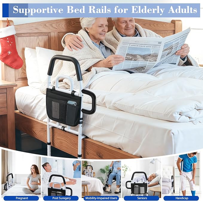 Bed Rails for Elderly Adults Safety, ASTM Approved Upgrade Bed Assist Rail for Seniors - Adjustable Bed Cane with Non-Slip Ergonomic Handle & Storage Pocket, Fit King Queen Full Twin Beds