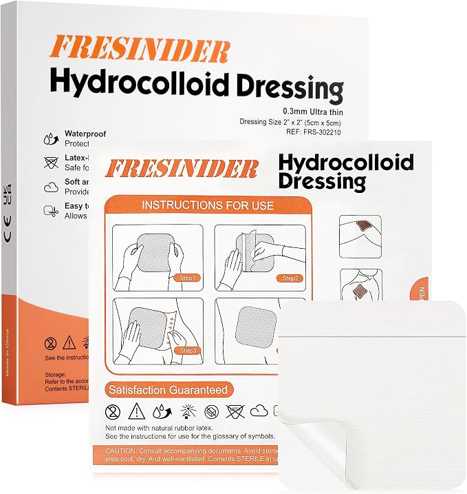 FRESINIDER Hydrocolloid Wound Dressing 2" x 2" – 10 Pack Ultra Thin Self-Adhesive Bandages for Wound Care, Bed Sores, Acne, Blisters – Waterproof & Absorbent Hydrocolloid Patches for Faster Healing