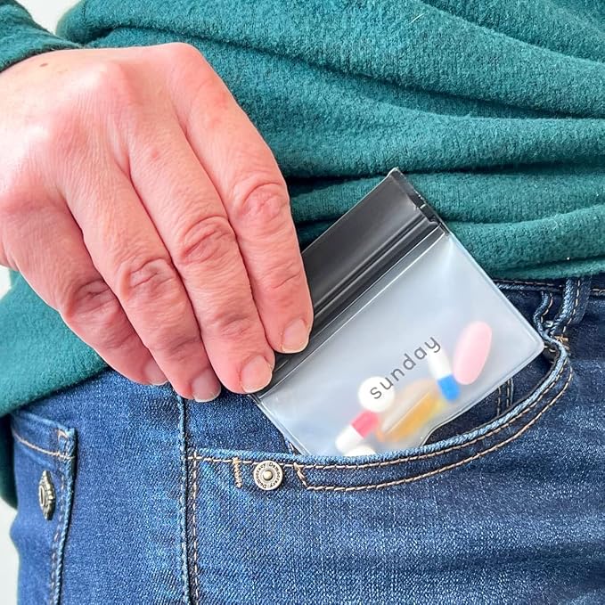 Ezy Dose Reusable 7-Day Travel Pill Pouch Set, Colored Days of the Week | Durable Travel-Sized Baggies, Includes Days of The Week Labels w/Color for Easy Identification, Silicone Storage