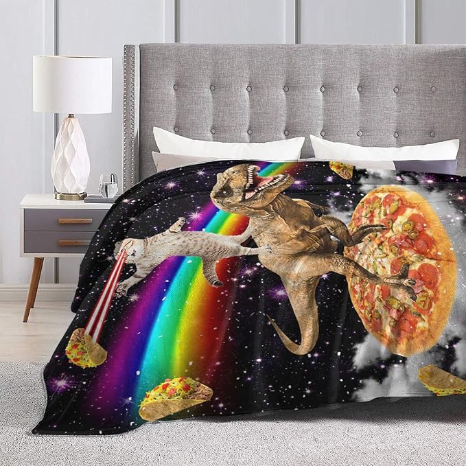Funny Cat Dinosaur Blanket Soft Cozy Dino Galaxy Fleece Plush Throw Blanket Warm Lightweight Taco Pizza Flannel Stuff Decor Blanket Gifts for Girls Boys Lovers Adults Women Men Bed Travel 60"x80"