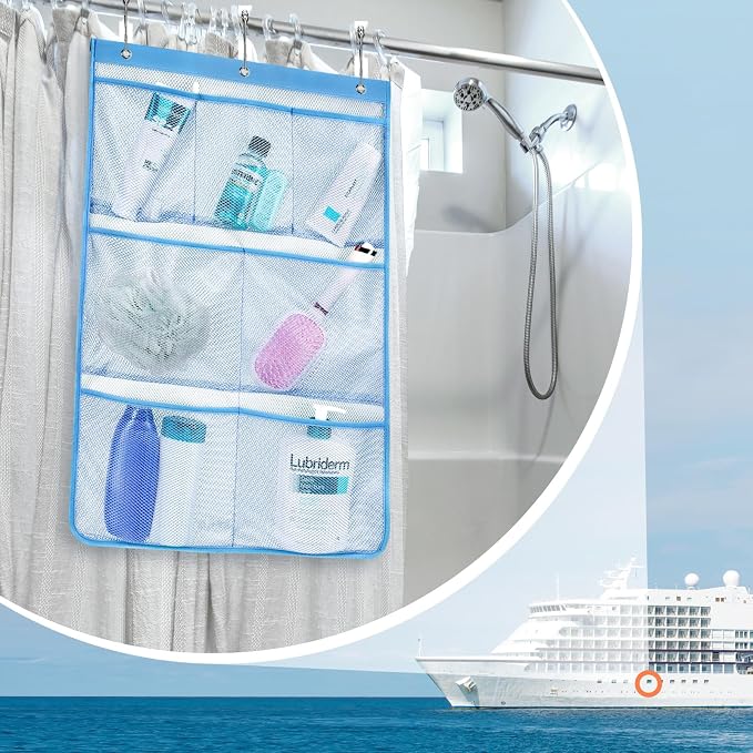 F-color 7-Pocket Mesh Shower Caddy - Hanging Shower Organizer for Cruise | Quick-Dry & See-Through Mesh for Toiletries, Fits Shower Rod Rings or Sticky Hooks for Bathroom & RV, Cruise Essentials 2026