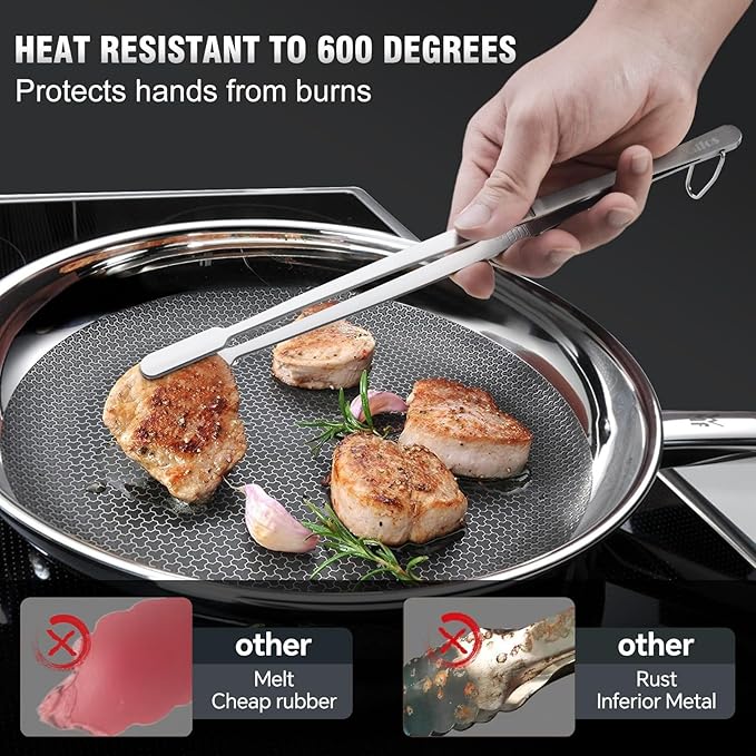 WALFOS Tweezer Tongs for Cooking, Kitchen Tweezers Stainless Steel Pasta Tweezers Tongs for Cooking, Roasting, Grabbing Small Objects, Dessert, BBQ, Spaghetti 3 Pcs (8+10+12-Inch)