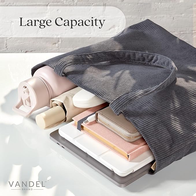 VANDEL Corduroy Tote Bag for Women and Men with Zipper and Inner Pockets. Cute School Tote Bag with Zipper, Aesthetic