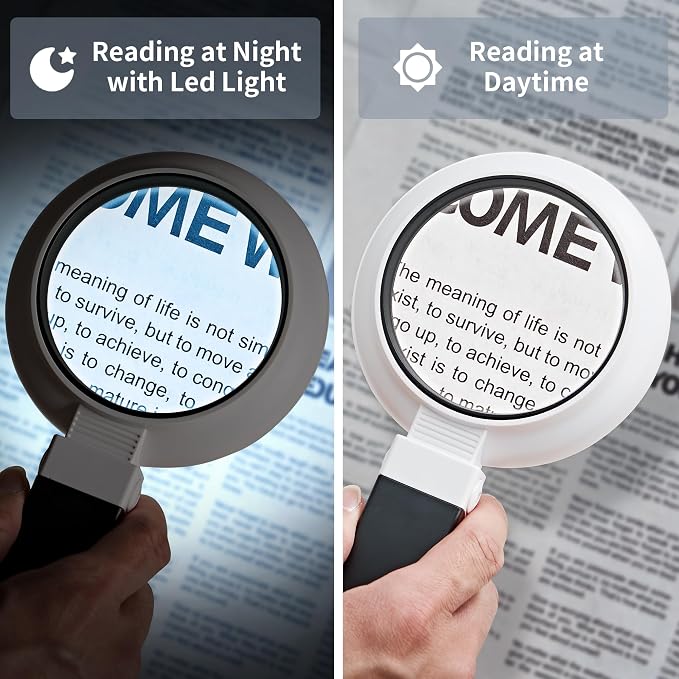 JARLINK Magnifying Glass with Light and Stand, 3 Modes Foldable Magnifier | 3-Mode Illuminated Handheld or Foldable Stand Magnifier. Ideal for Seniors Reading, Close Work, Jewelry, and Coins
