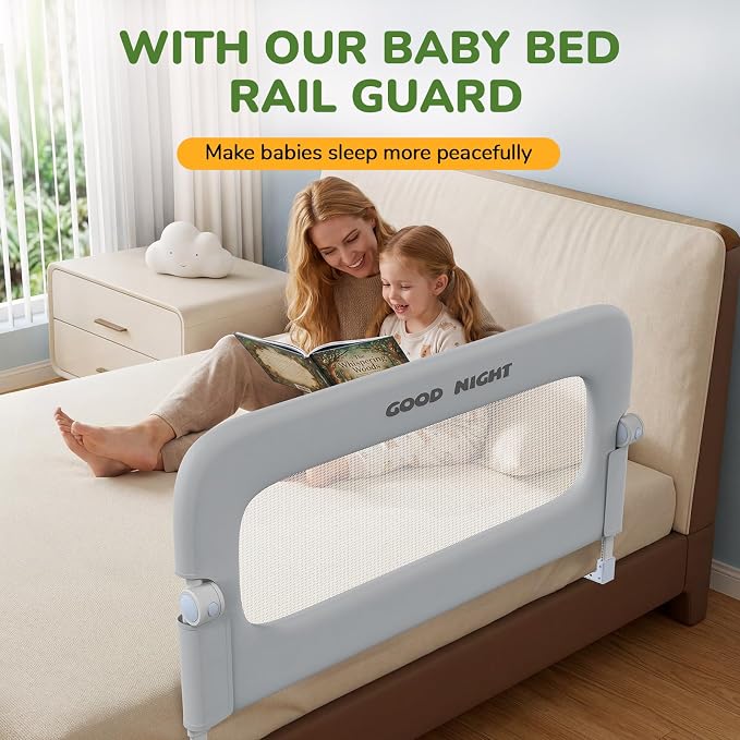 Bed Rail for Toddlers, 47 Inch Toddler Bed Rails, Bed Rail for Baby(Grey) | Adjustable Heights, Folding up Portable, Safe Metal Frame, For Baby, For Crib, Twin, Bunk, Full Size, Queen & King Bed