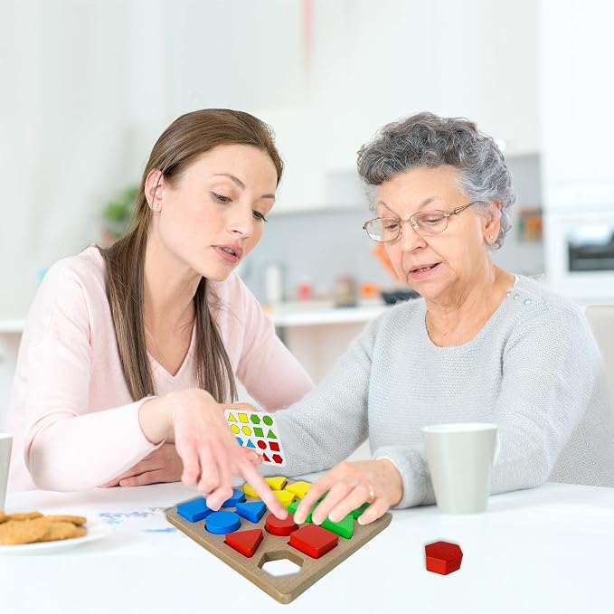 Dementia Products - Alzheimers Activities for Seniors Gifts for People with Dementia Easy Shapes Memory Activities for Elderly Geometric Cognitive Matching Puzzles