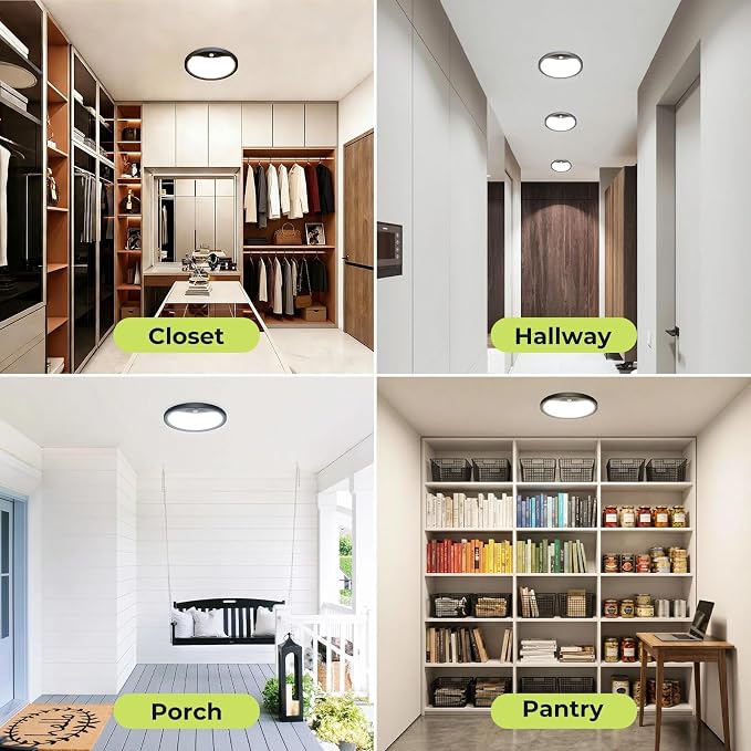 hepside 2 Pack Motion Sensor Ceiling Light Wired, 3000K/4000K/6500K LED Flush Mount Ceiling Light Fixture, 8.7Inch 18W Motion Sensor Light with Timer for Closet Stair Porch Hallway Pantry,Black