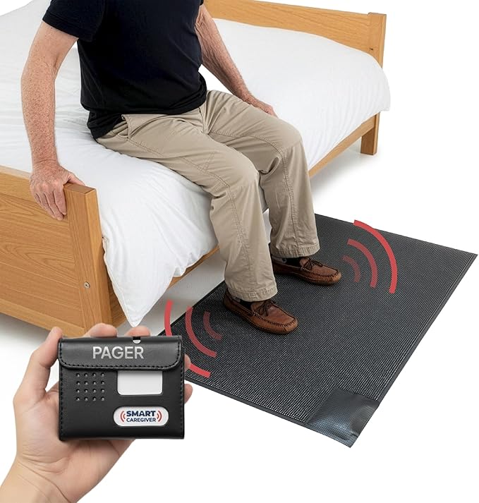 Smart Caregiver Floor Mat Alarm and Pager System - Includes Wireless Pager That Alerts When Someone Steps on The Durable 24in x 48in Floor Mat Sensor