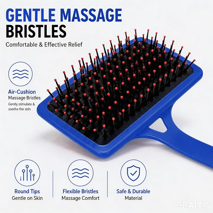 Back Scratcher Extendable Blue Folding Handle for Men Women | Long reach folding handle with soft bristles for back shoulders legs and everyday personal care use at home or travel