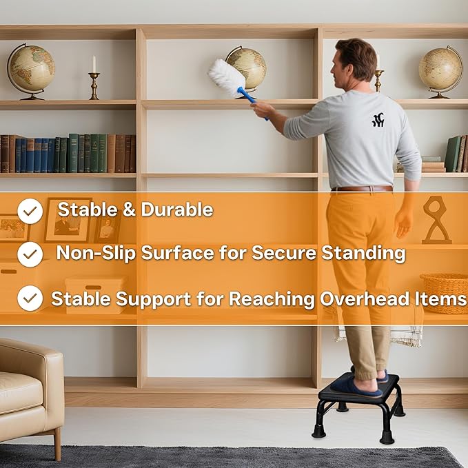 Single-Step Stool for Adults & Kids – Heavy-Duty Foot Step with Non-Slip Rubber Platform, Supports Up to 350 lbs, Lightweight Stepping Stool for Bedroom, Kitchen, Bathroom, High Beds