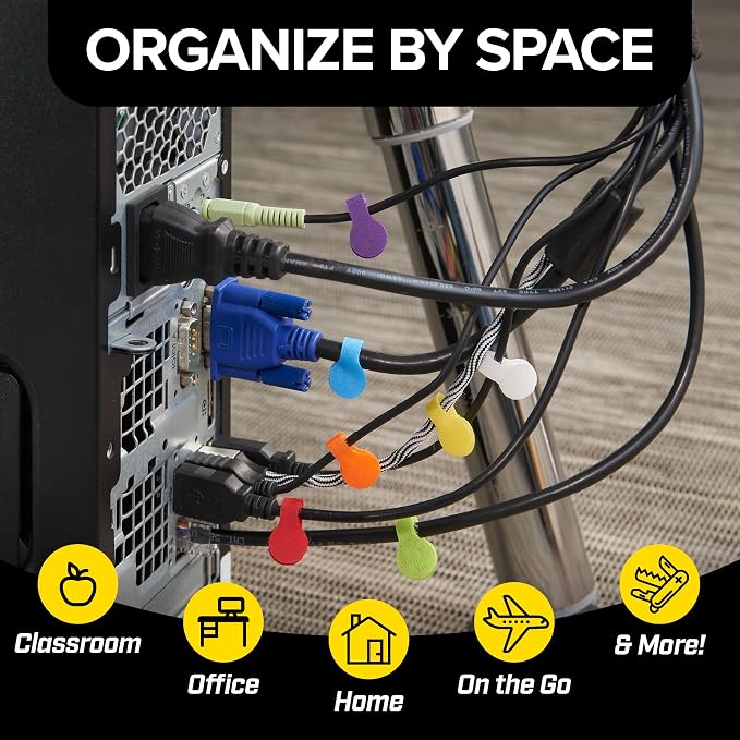 Wrap-It Storage - Mini Multi-Color Cable Labels (60 Pack) - Colorful Charger & Wire Labeler