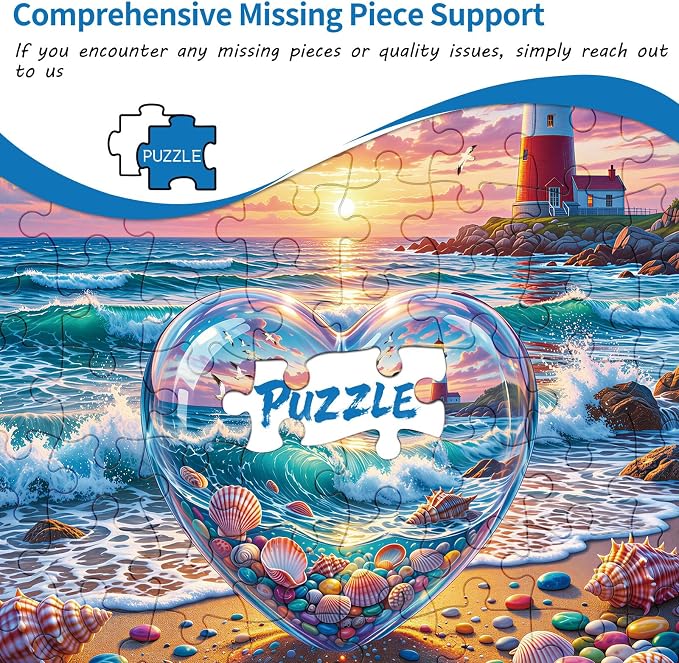 Love Pebbles Beach Puzzles for Adults 1000 Pieces | 1:1 HD Poster,Letter Markings on Back,Matte Oil,High Bite Force