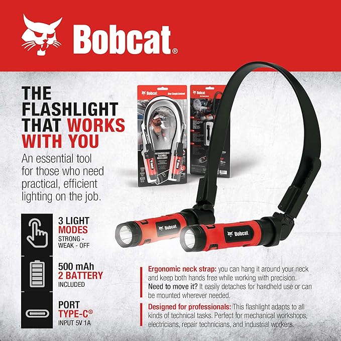 CJ TECH Bobcat Rechargeable Neck Light for Reading, Crafts, and Work – Flexible LED Reading Light Around Neck with 3 Modes, Magnetic Base, Type-C Charging – LED Hand Free Work Light