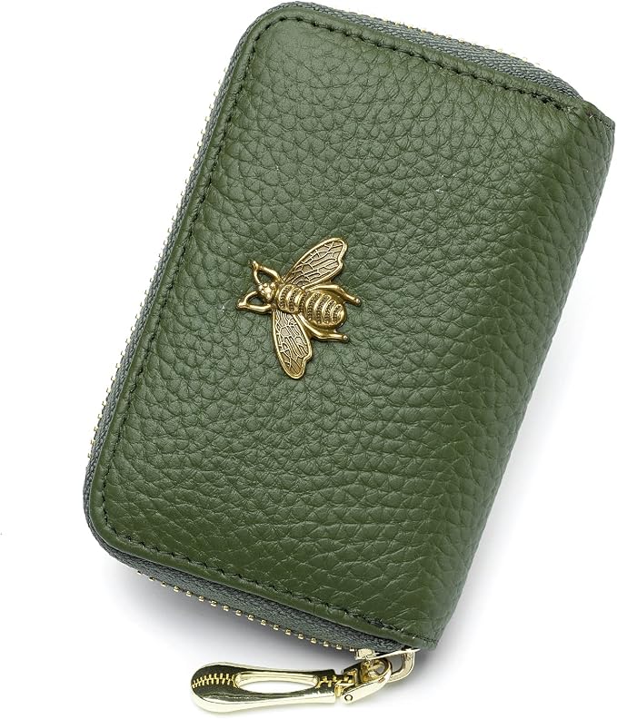 imeetu RFID Credit Card Holder, Small Card Wallet Women, Leather Card Case | Genuine Leather Women's Card & id Cases, Change Coin Purse with Zipper Keychain id Window, 20 Colors & 3 Styles, Daily, Gifts