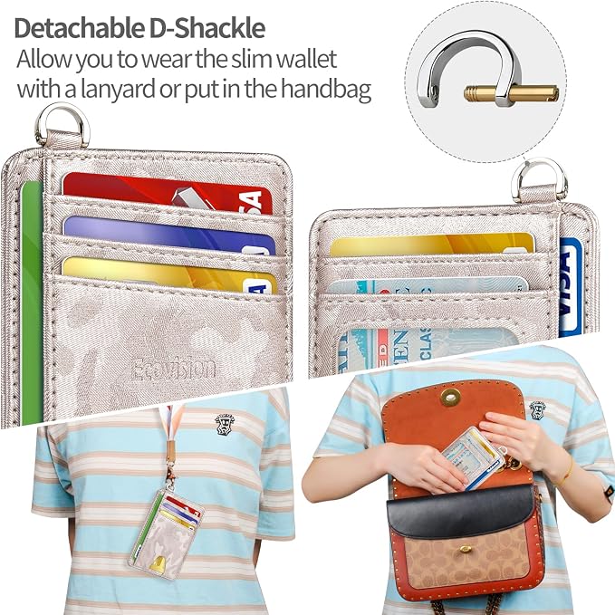 Slim Minimalist Front Pocket Wallet, RFID Blocking Credit Card Holder Wallet with Detachable D-Shackle for Men Women