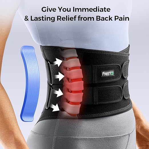 FREETOO Back Brace for Men Lower Back Pain with 7 Metal Stays, for Sciatica, Herniated Disc, Scoliosis and More Pain Relief! Breathable Back Support Belt for Women Work with Soft Pad, Lightweight