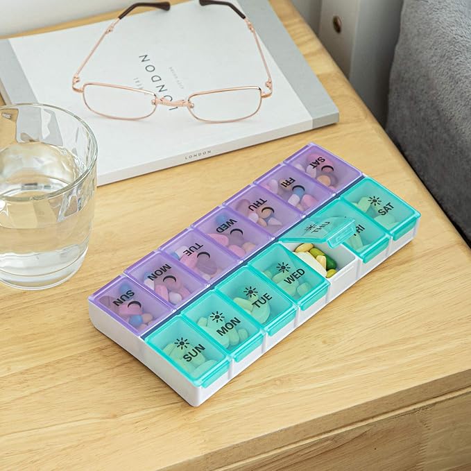 DANYING Large Pill Organizer 2 Times a Day, Weekly Pill Box 2 Per Day, AM PM Pill Case, Pill Container 7 Day, Vitamin Case Twice a Day