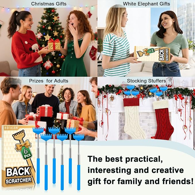 HOFASON Back Scratcher 6 Pack, Stocking Stuffers for Men Adults Women Teens | Christmas Small Bulk Gifts for Men Women Teens, White Elephant Gag Birthday Gifts, Party Favors Prizes for Adults (Blue)