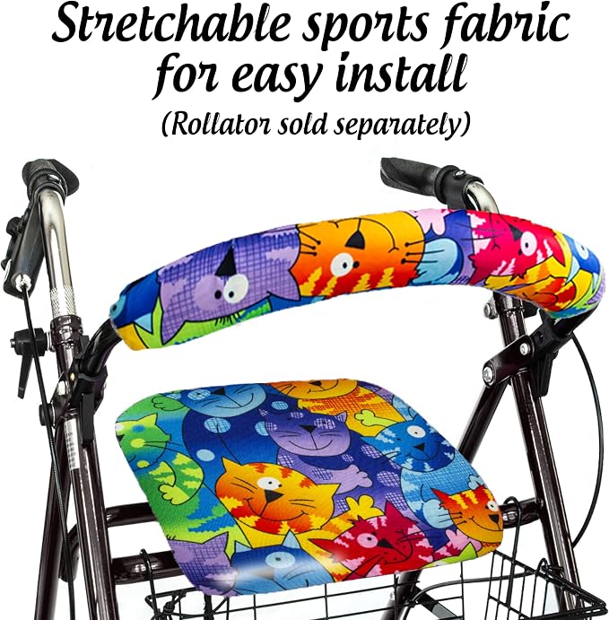Top Glides Universal Rollator Walker Seat and Backrest Covers (Cats)