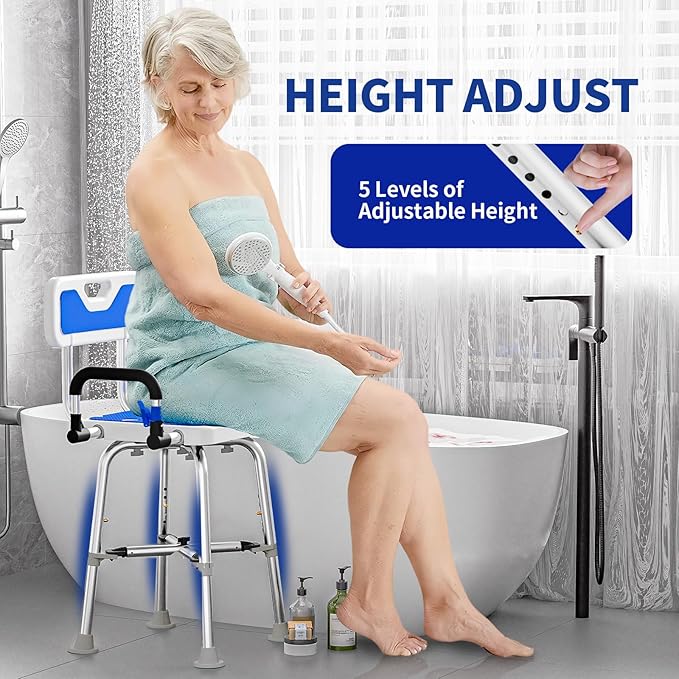 Shower Chair for Seniors Elderly Handicap Disabled Or Bariatric Adults, Heavy Duty 500 Lbs,Bench Seat for Inside Shower Stall and Bathroom Bath Tub with Arms and Back Adjustable Stool Chairs