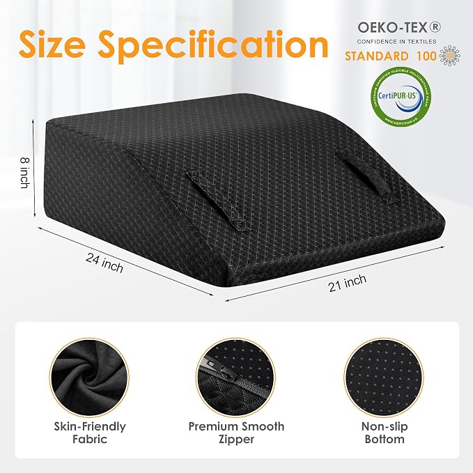Ruqmuis Leg Elevation Pillow for After Surgery, 8inch Foam Leg Elevating Pillow for Swelling and Blood Circulation, Leg Wedge Pillow for Sleeping, Knee Pillow for Knee Hip Ankle Pain Relief, Black