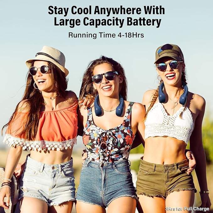 Neck Fan, USB Rechargeable Personal Fan,Hand Free Bladeless Portable Fans,4000 mAh, 3 Speeds,Large Air Faster softer 360° Cooling, Ultra Quiet,Gift Suitable for Home, Office, Travel, Sports