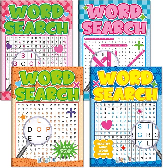 4 Pack Large Word Search Puzzle Books for Adults Aging Seniors 6.5x9 Inches Word Find Puzzle Books with Large Print Words Activity Book Variety Themes Brain Games and Stress Relief