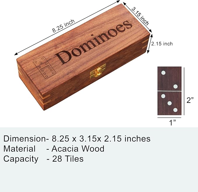 T one Dominos Set for Adults with Wooden Box(28 Tiles) | Dominos for Kids | Family Party Game | Gift for Birthday/Christmas/Father Day (Design-1)