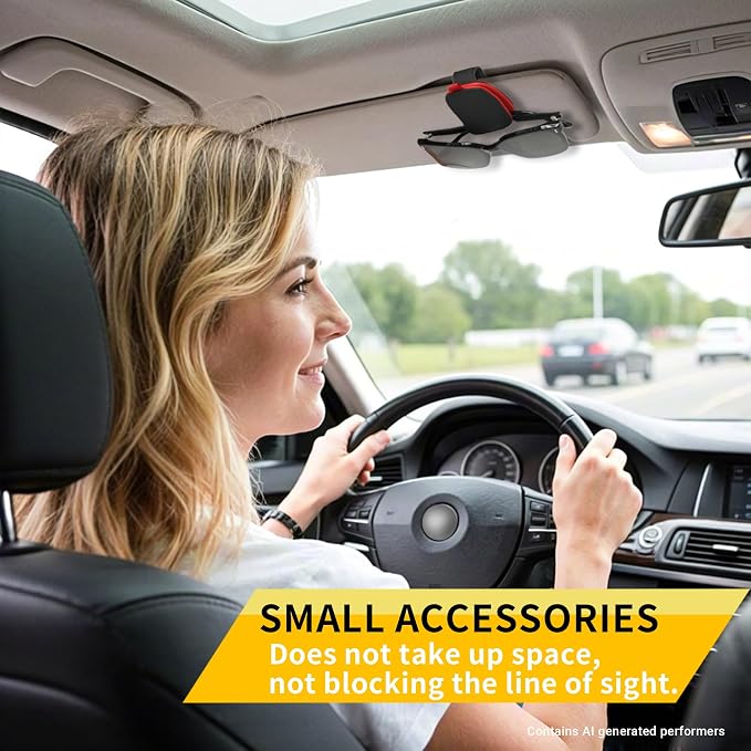 Yuoyar Magnetic Leather Sunglasses Holder for Car, 2 Packs (Black-red) | Magnetic Car Visor Accessories