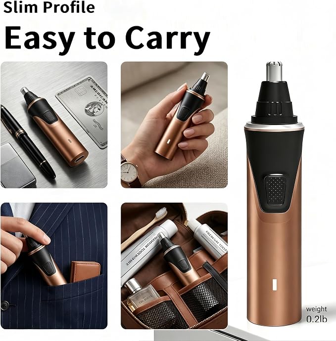 Electric Nose Hair Trimmer for Men, 2026 Professional 2 in 1 Painless Rechargeable Nose and Ear Hair Clipper, IPX7 Waterproof, Type-C Fast Charging, 6-Month Battery Life,Gifts for Father(Brown）