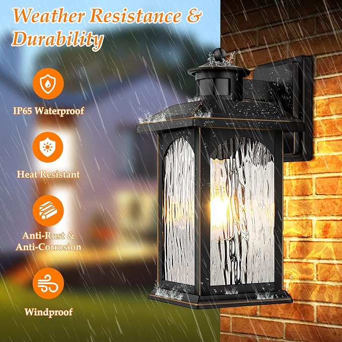 FILIYANO Motion Sensor Outdoor Wall Light Fixtures, Dusk to Dawn, 2 Pack | Anti-Rust, Waterproof Exterior Lanterns with 3 Modes, Modern Farmhouse Coach Sconces for Front Door, Garage, Porch and Patio