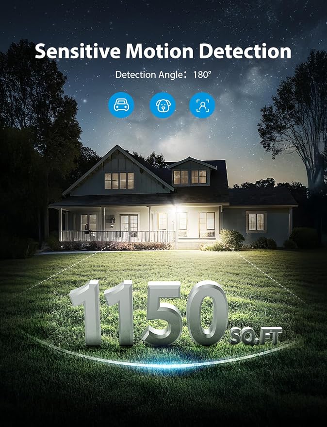 Onforu 32W 2 Head Motion Sensor Outdoor Lights, 3200LM 6500K Hardwired LED Security Light, Dusk to Dawn, Motion Detector Light for Outside, 2 Pack IP65 Waterproof Flood Lights for Garage, Yard(Black)