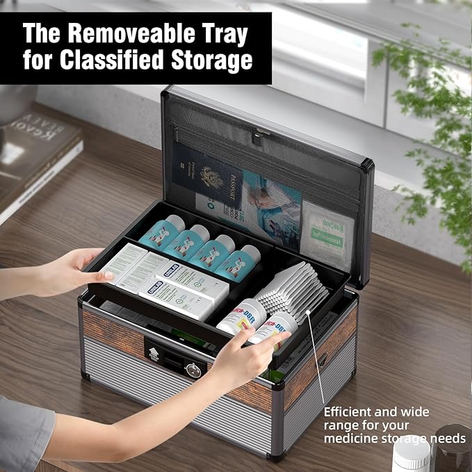 Glosen Medicine Lock Box,locking medicine box, Security Lock Boxes 【Large 14 x 8.85 x 7.5 Inch】 lock box, First Aid Key Safe Box,Lock Box for Medication