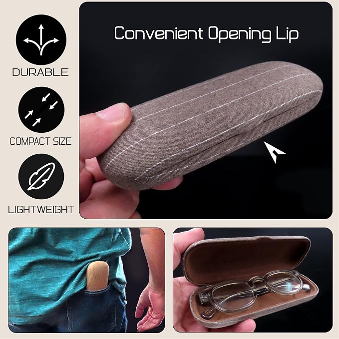 MyEyeglassCase Men Small Glasses case - Eyeglasses Hard Shell Holder Pouch & Cloth-Reading Slim & Narrow Case Heavy Duty