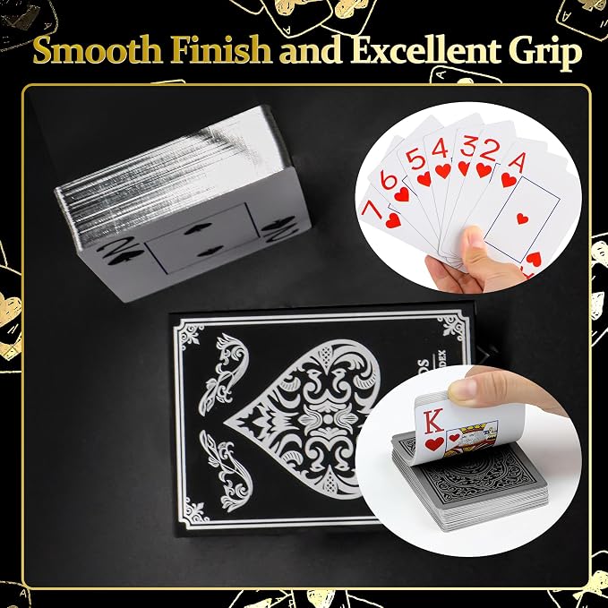 Plastic Playing Cards Waterproof Cards, Deck of Cards, Large Print Playing Cards for Adults Seniors, Premium Poker Card for Blackjack, Euchre, Canasta, Go Fish Card Games (Silver)