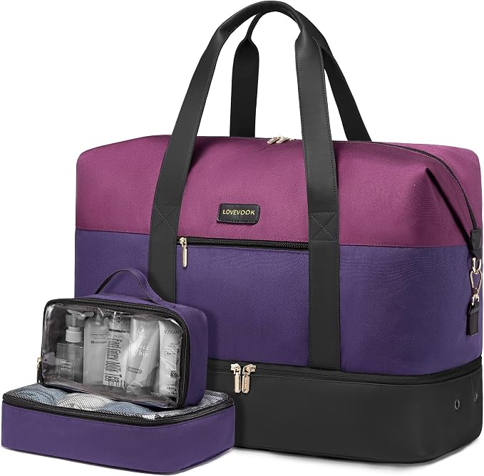 LOVEVOOK Weekender Bag for Women, Large Duffle Bag for Travel with 2 Packing Cubes, Carry on Overnight Bag with Shoe Compartment, Mom Hospital Bags for Labor and Delivery