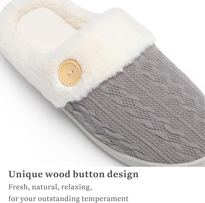 Chantomoo Womens Slipper Warm Comfy Memory Foam House Slippers Knitted Shoes Faux Fur Lined Anti-Skid Rubber Sole Bedroom Cozy Indoor Outdoor Slippers