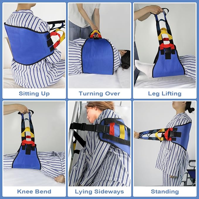 Transfer Belt Transfer Sling - Padded Gait Belt - Heavy Duty Patient Lift, Mobility Standing and Lifting Aid for Disabled, Elderly, Injured - Safely Move from Bed and Wheelchair (Blue)