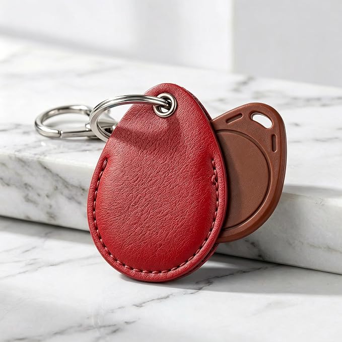 3pcs 2.3x1.8in Key Fob Holder, PU Leather RFID Key Case Protector with Ring, Proximity ID Card Keychain Case Cover