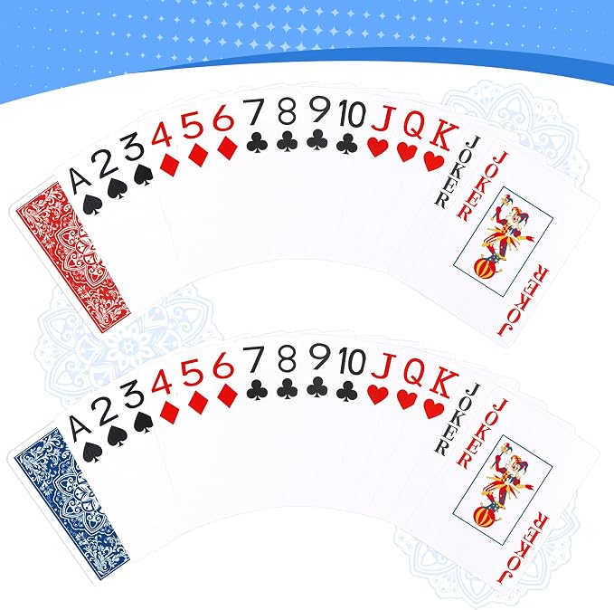 Playing Cards, Deck of Cards, Poker Cards, Jumbo Poker Size Large Print Playing Cards for Adults Seniors, Card Games for Family Game Night Table Games Magic Casino Theme Party (Blue and Red)
