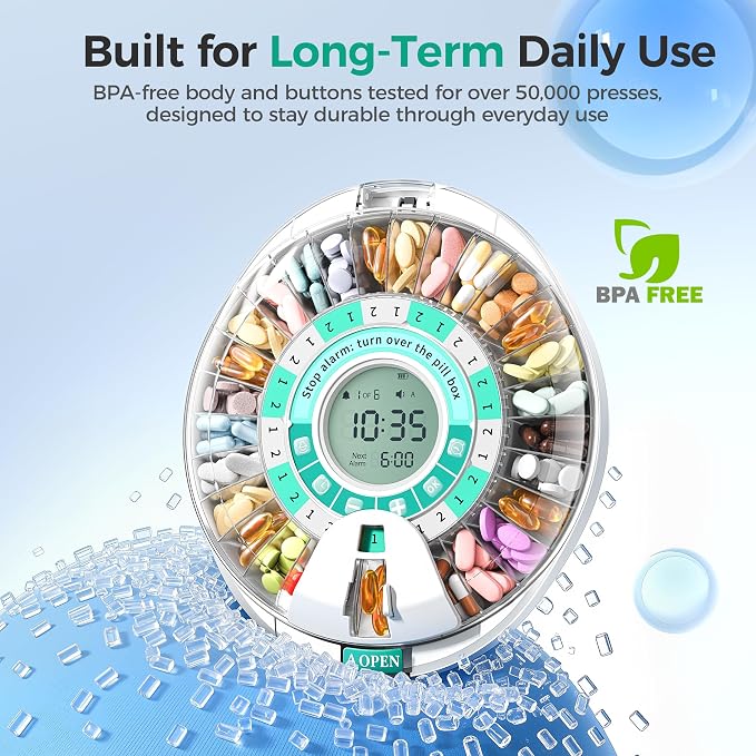 Betife Automatic Pill Dispenser,28-Day Smart Bluetooth Pill Box, Easy Setup | App Support, Pill Case with 6 Alarms & Light Reminder, Electronic Medication Management for Seniors, Monthly Timer Dispenser