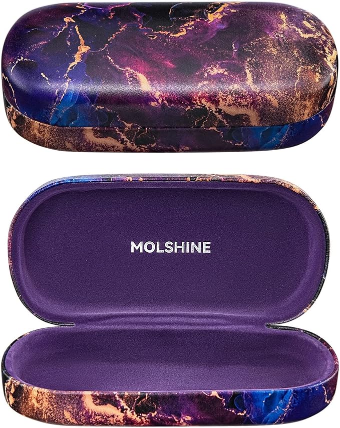 molshine Hard Shell Leather Sunglasses Case,Classic Large Glasses Case for Women Men,Sunglass Eyeglasses
