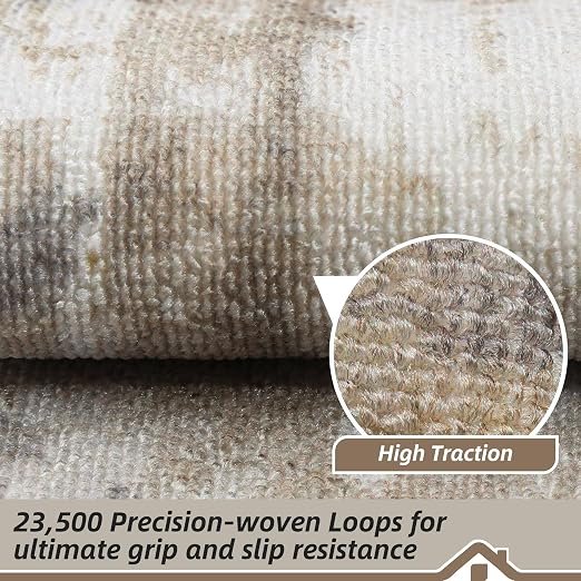BEQHAUSE Stair Treads for Wooden Steps, 8"X30", 4pcs, Beige/Grey | Non-Slip Machine Washable Carpet Stair Treads, TPE Backing, 100% Polyester, Soft Indoor Stair Runner for Kids Elders and Pets