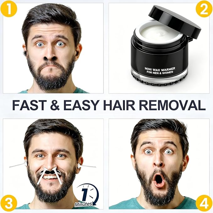 Nose Wax Kit, 120g Nose Hair Wax Kit for Men & Women, Painless Nose Hair Removal with USB Fast Heat, Smart Constant Temp, 40 Applicators, Wooden Sticks, After-Wax Wipes and Moustache Guards 20-25 Uses